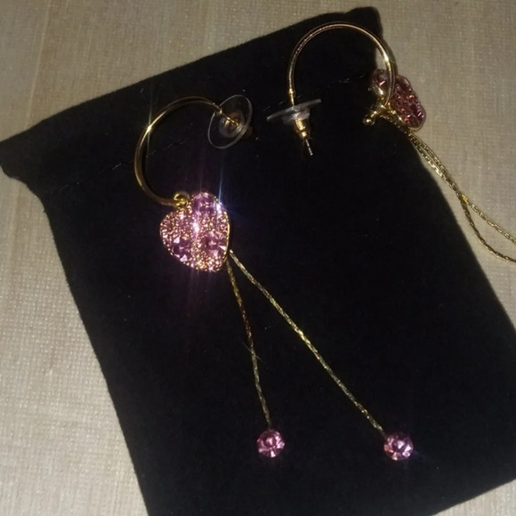 Beautiful earrings pink shiny hearts - Picture 2 of 2
